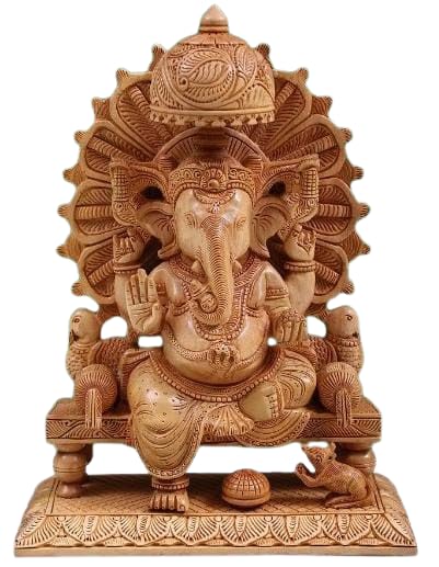 indiancraftsbykanika Kadam Wooden Ganesha/Wooden Hand Carved Fine Ganesha Idol, 12" Height